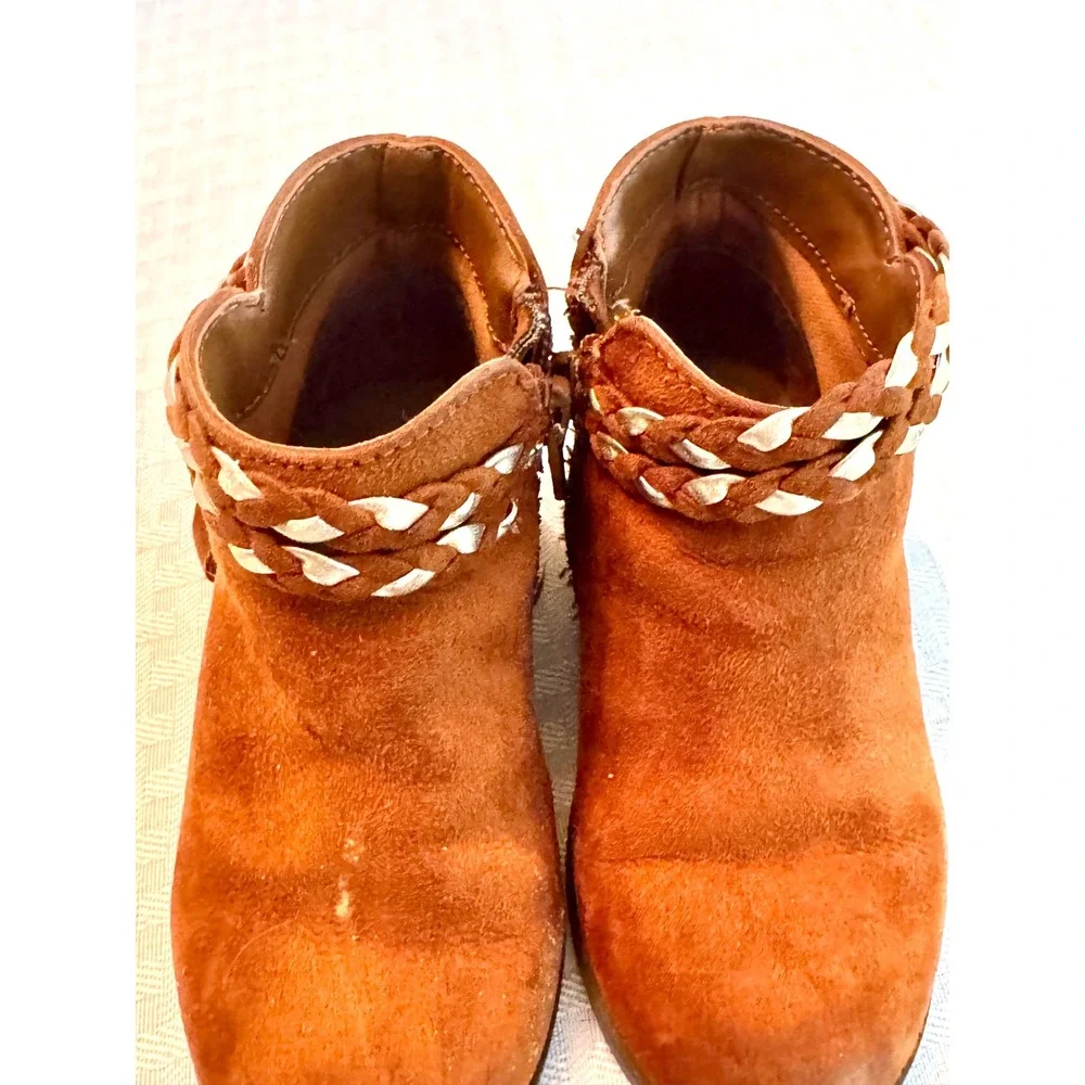 Wonder Nation Toddler Girls Western Fringe Ankle Boots Brown Size 7 Braided Trim